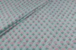 Pastel Blue Floral Handblock Printed 100% Pure Soft Cotton Fabric