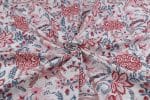 White Floral Handblock Printed 100% Pure Soft Cotton Fabric - Image 3