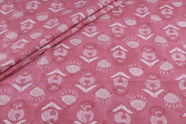 Pre-Cut 2.10m Flamingo Pink Floral Handblock Printed 100% Pure Soft Cotton Fabric
