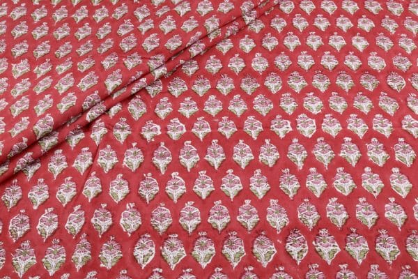 Pre-Cut 1.80m Neon Red Floral Handblock Printed 100% Pure Soft Cotton Fabric