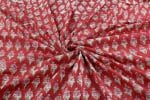 Neon Red Floral Handblock Printed 100% Pure Soft Cotton Fabric - Image 3