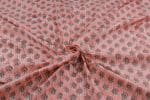 Salmon Pink Floral Handblock Printed 100% Pure Soft Cotton Fabric - Image 3