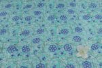 Turquoise Self-Zari Stripes Floral Handblock Printed 100% Pure Soft Cotton Fabric - Image 2