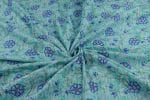 Turquoise Self-Zari Stripes Floral Handblock Printed 100% Pure Soft Cotton Fabric - Image 3