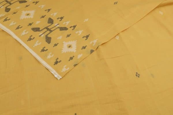Daisy Yellow Handloom Intricate Border Flowy HandLoom Pure Soft Cotton Fabric