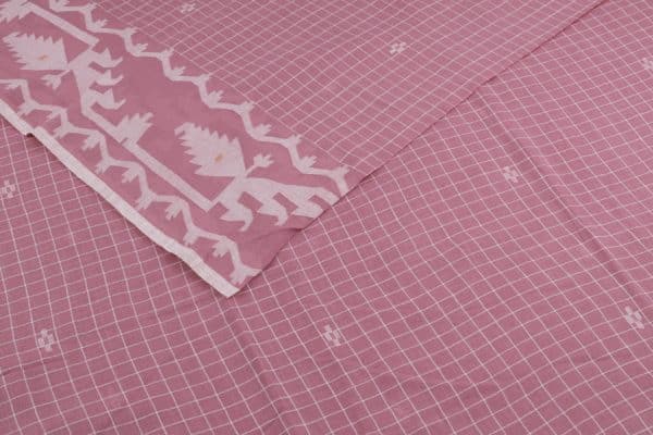 Pre-Cut 1.75m Puce Pink Handloom Intricate Border Flowy HandLoom Pure Soft Cotton Fabric
