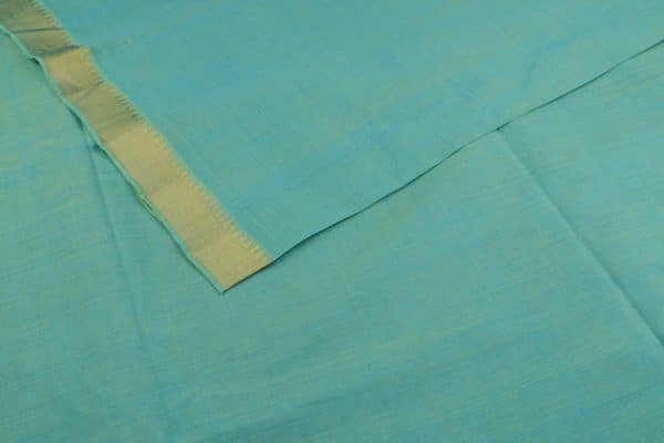 Tiffany Blue  Handwoven Zari Border Pure Cotton Fabric