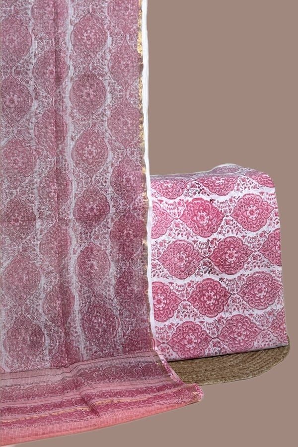 2pc Kota Doria Dupatta and Pure Soft Cotton Blockprint Top Fabric Set