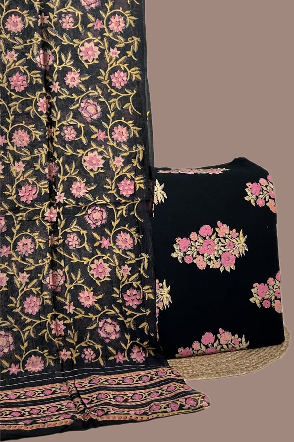 2Pc Chanderi Silk Dupatta and Pure Soft Cotton Top Fabric Set