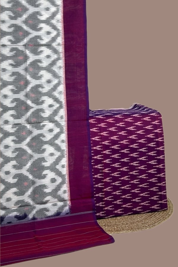 2pc Ikkat Cotton Dupatta and Handloom Soft Ikkat Cotton Top Fabric Set