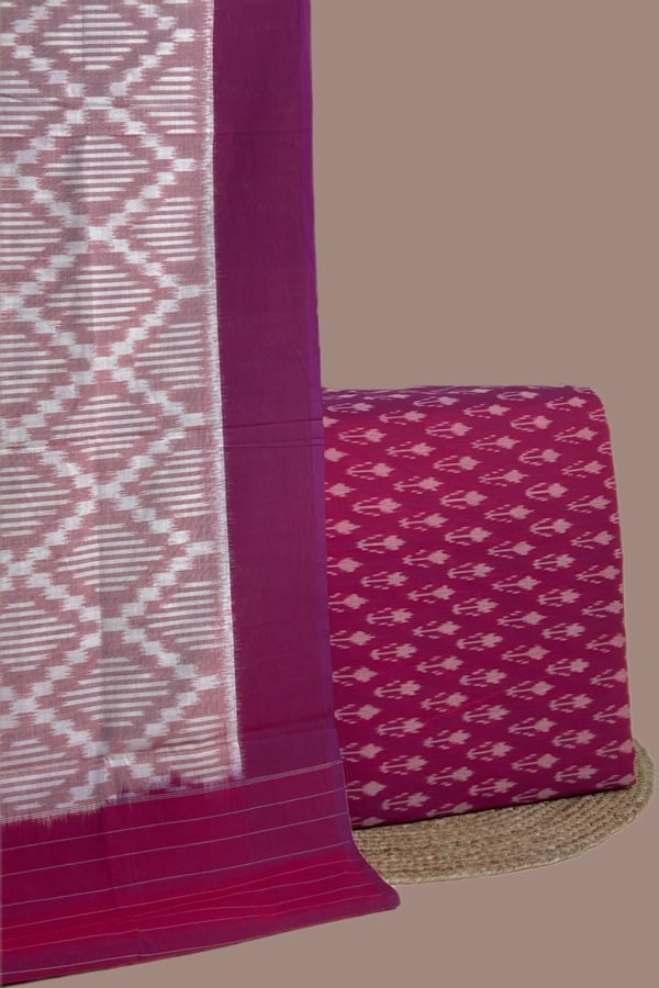 2pc Ikkat Cotton Dupatta and Handloom Soft Ikkat Cotton Top Fabric Set
