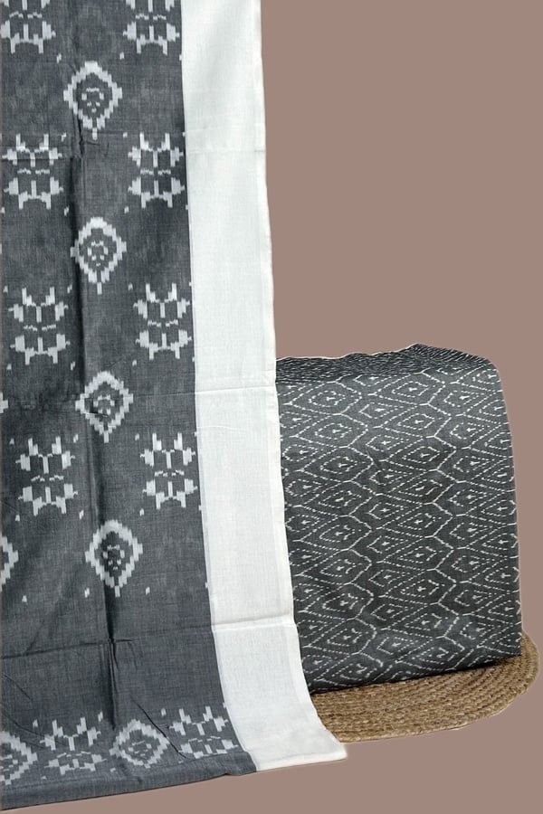 2pc Ikkat Cotton Dupatta and Handloom Soft Ikkat Cotton Top Fabric Set