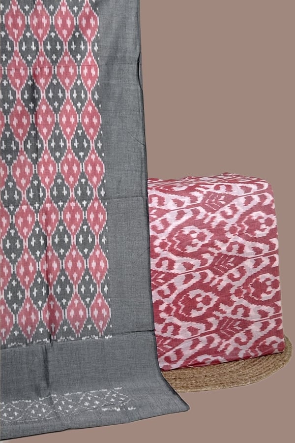 2pc Ikkat Cotton Dupatta and Handloom Soft Ikkat Cotton Top Fabric Set