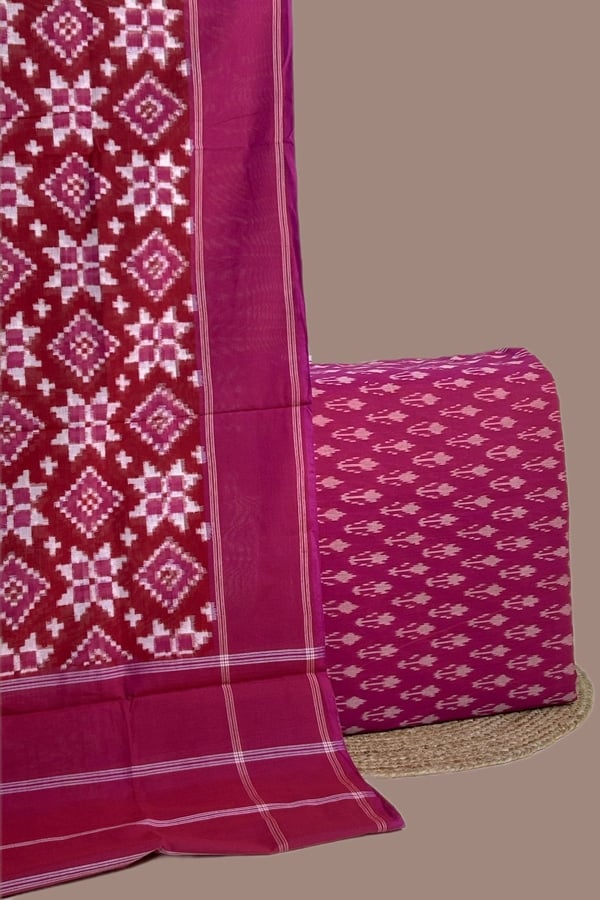 2pc Ikkat Cotton Dupatta and Handloom Soft Ikkat Cotton Top Fabric Set