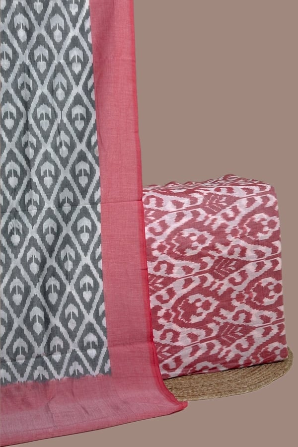 2pc Ikkat Cotton Dupatta and Handloom Soft Ikkat Cotton Top Fabric Set