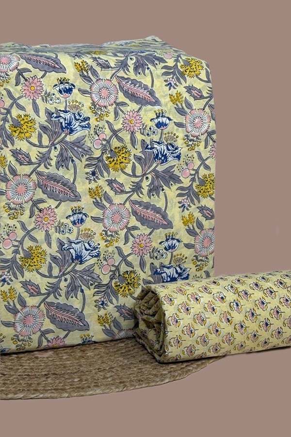 2pc Pure Soft Cotton Blockprinted Top and Bottom Fabric Set 2pc Pure Soft Cotton Blockprinted Top and Bottom Fabric Set - Image 1