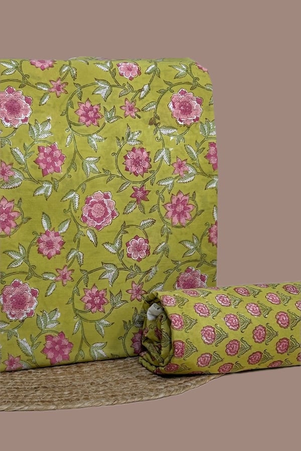 2pc Pure Soft Cotton Blockprinted Top and Bottom Fabric Set