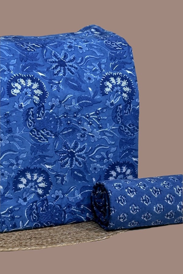2pc Pure Soft Cotton Blockprinted Top and Bottom Fabric Set