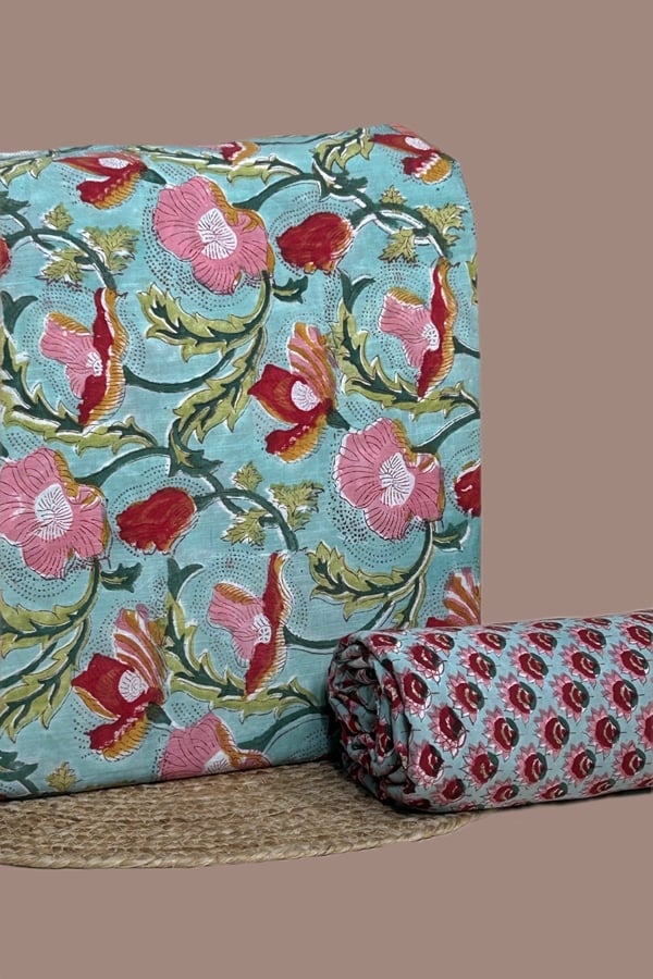 2pc Pure Soft Cotton Blockprinted Top and Bottom Fabric Set