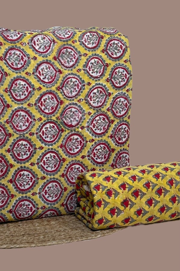 2pc Mul Soft Cotton Blockprinted Top and Bottom Fabric Set