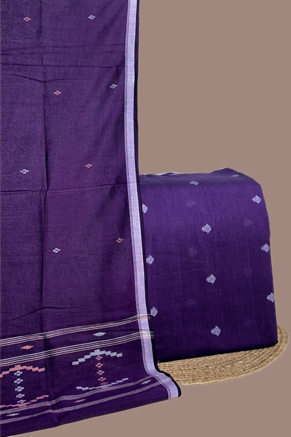 Purple - 2pc Handloom Cotton Dupatta and Handloom Woven Design Top Fabric Set