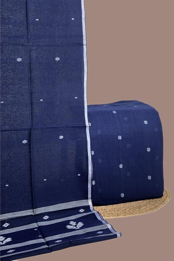 Blue - 2pc Handloom Cotton Dupatta and Handloom Woven Design Top Fabric Set