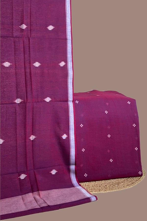 Purple - 2pc Handloom Cotton Dupatta and Handloom Woven Design Top Fabric Set