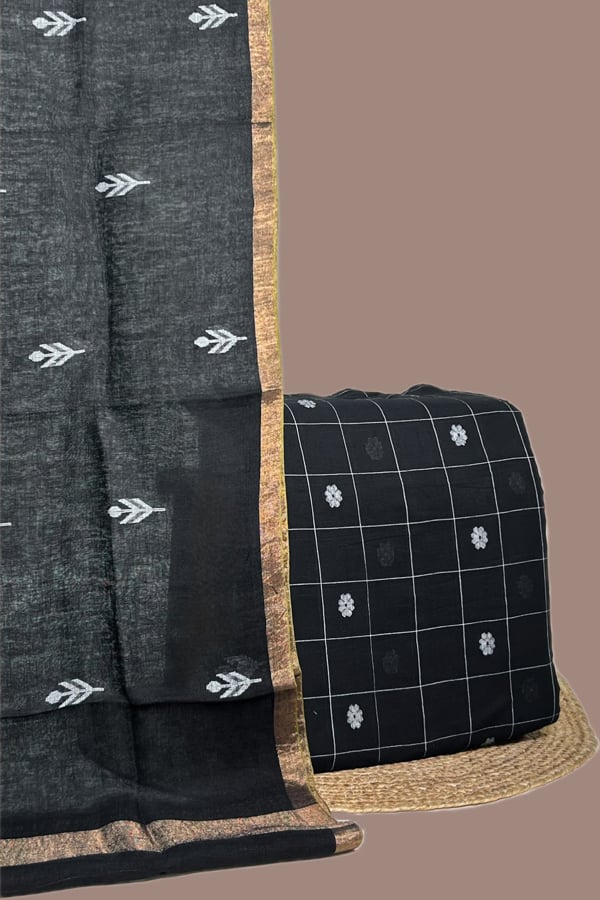 2pc Premium Linen Handloom Dupatta and Handloom Woven Design Top Fabric Set