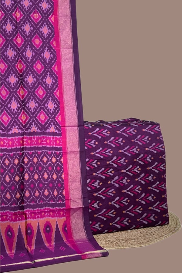 2pc Premium Silk-Cotton Ikkat Dupatta and Soft Ikkat Cotton Silk Top Fabric Set