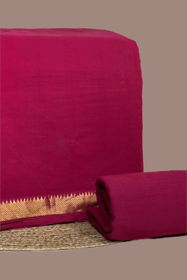 2pc Mangalgiri Zari Border Top and Handloom Soft Cotton Bottom Fabric Set