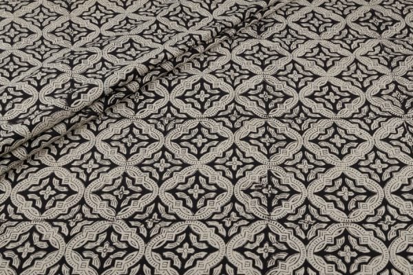 Natural Black Bagru Handblock Printed Cotton Fabric