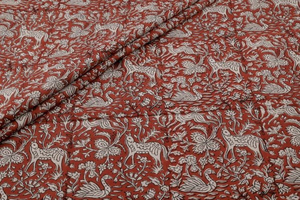 Natural Red Bagru Handblock Printed Cotton Fabric