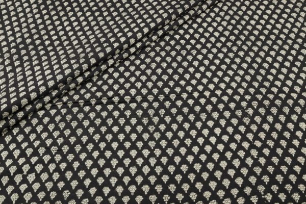 Natural Black Bagru Handblock Printed Cotton Fabric