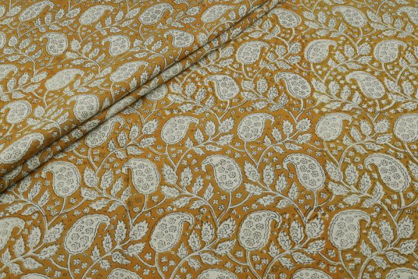 Natural Musturd Bagru Handblock Printed Cotton Fabric