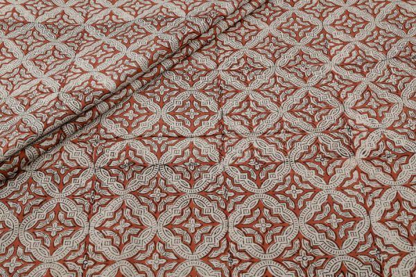 Pre-Cut 0.80m Natural Red Bagru Handblock Printed Cotton Fabric