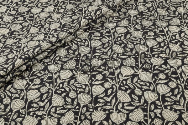 Pre-Cut 0.70m Natural Black Bagru Handblock Printed Cotton Fabric