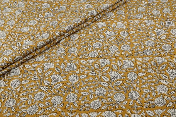 Natural Musturd Bagru Handblock Printed Cotton Fabric