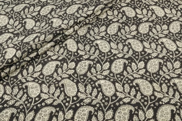 Natural Black Bagru Handblock Printed Cotton Fabric