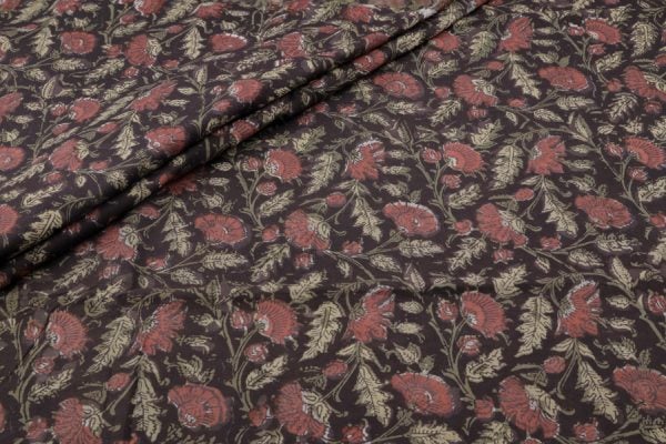 Pre-Cut 1.30m Natural Black Bagru Handblock Printed Cotton Fabric