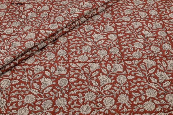 Natural Red Bagru Handblock Printed Cotton Fabric