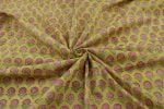 Dirty Yellow Floral Handblock Printed 100% Pure Soft Cotton Fabric - Image 3