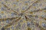 Yellow Floral Handblock Printed 100% Pure Soft Cotton Fabric - Image 3