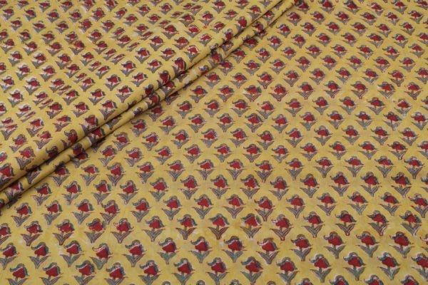 Royal Yellow MUL Floral Handblock Printed 100% Pure Soft Cotton Fabric