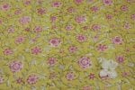Dirty Yellow Floral Handblock Printed 100% Pure Soft Cotton Fabric - Image 2