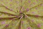Dirty Yellow Floral Handblock Printed 100% Pure Soft Cotton Fabric - Image 3