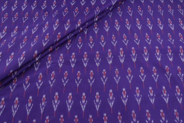 Purple Mercerised Fine Handloom Ikkat Tie-Dye Pure Soft Cotton Fabric