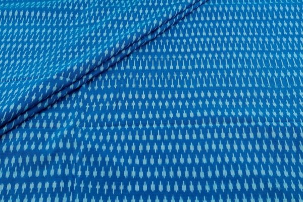 Sapphire Blue Mercerised Fine Handloom Ikkat Tie-Dye Pure Soft Cotton Fabric