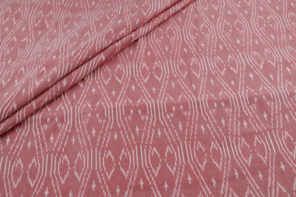 Pink Mercerised Fine Handloom Ikkat Tie-Dye Pure Soft Cotton Fabric
