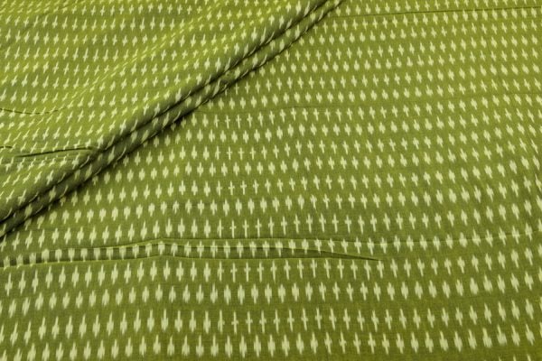 Asparagus Green Mercerised Fine Handloom Ikkat Tie-Dye Pure Soft Cotton Fabric