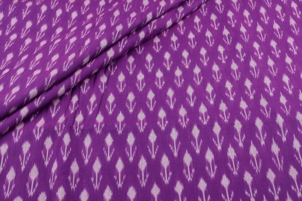 Electric Purple Mercerised Fine Handloom Ikkat Tie-Dye Pure Soft Cotton Fabric